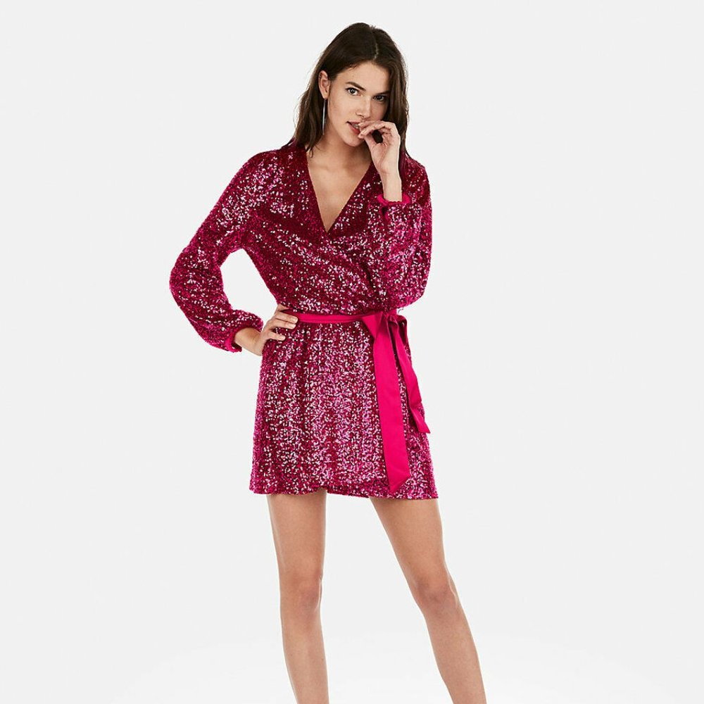 Express Womens Sequin Wrap Holiday Dress Size XS
